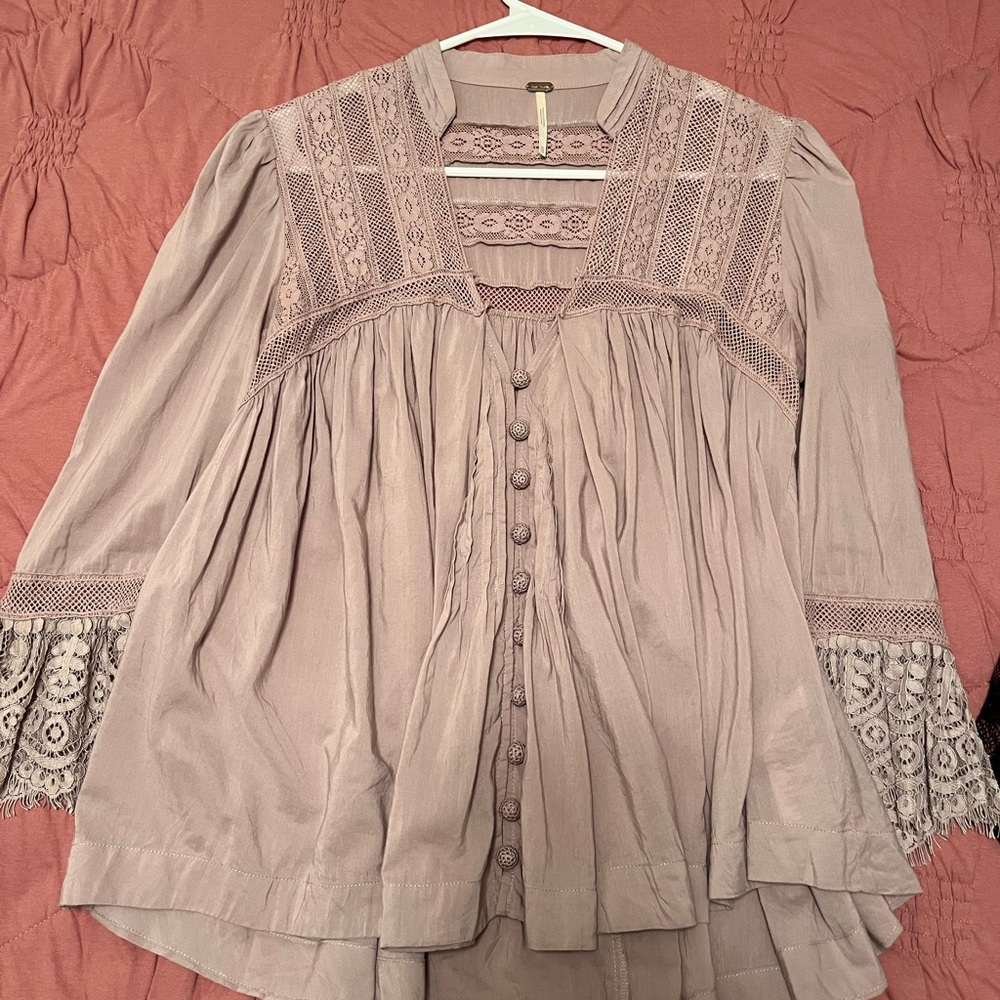 Free People Lace Detail Blouse - Lavender